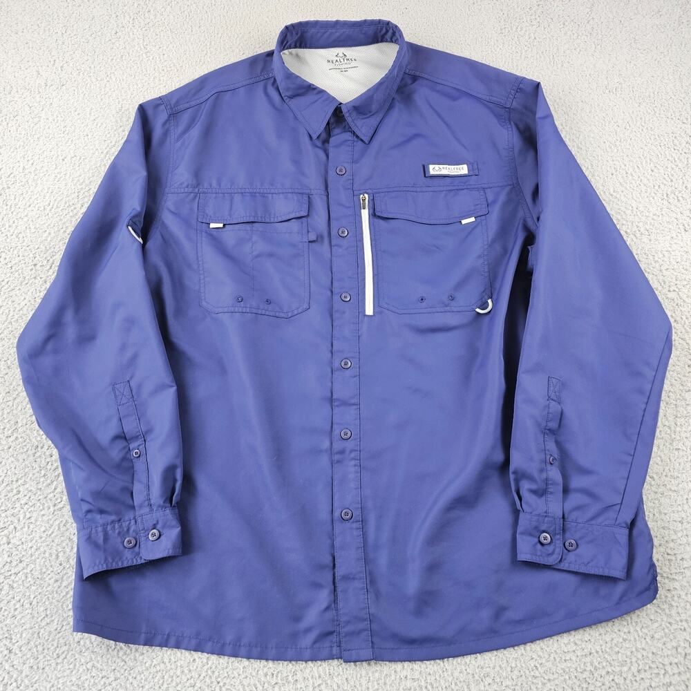 Realtree Shirt Men's 2XL Long Sleeve Blue Fishing Hiking Vented Relaxed Fit